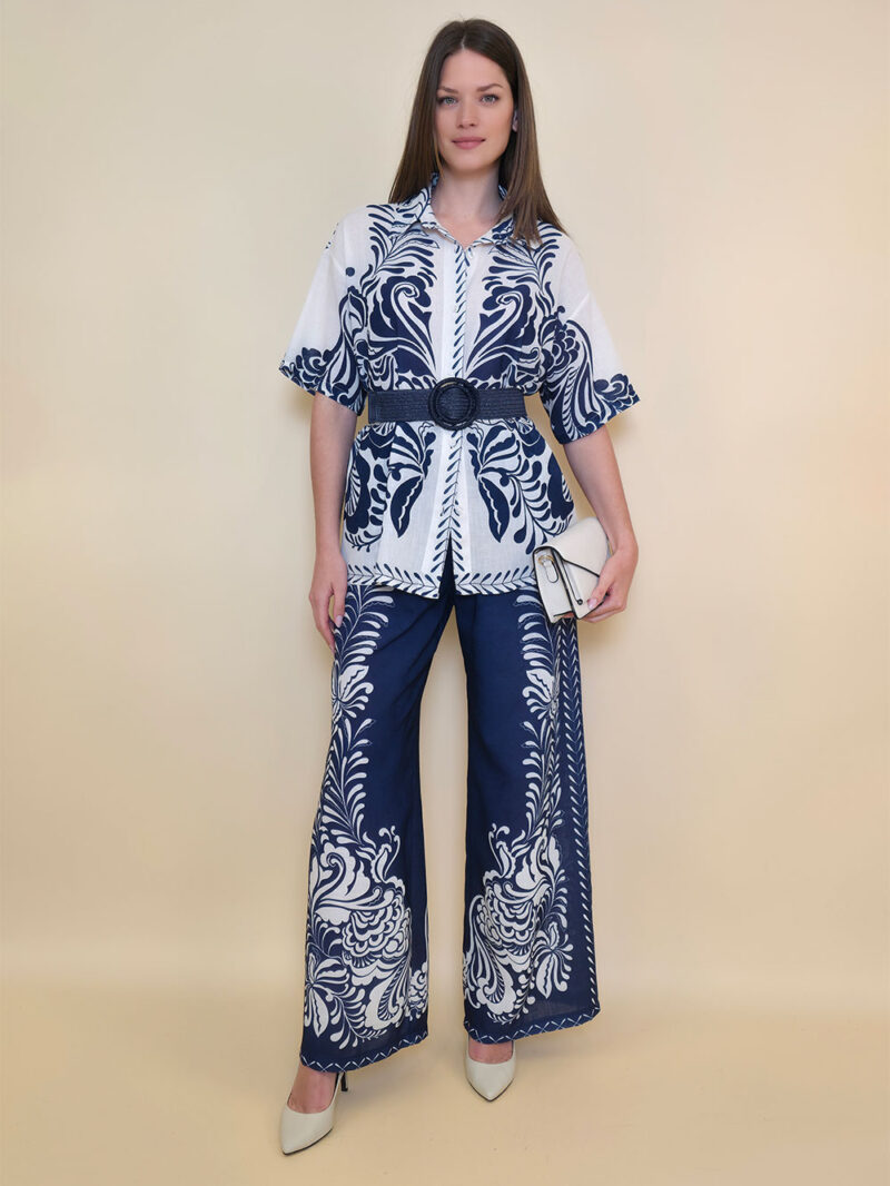 Hlače 38 Vinton - etno print - navy/panna