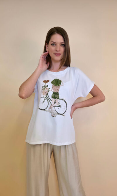 Majica 28 Noroo - cotton white - Girl with Bike military
