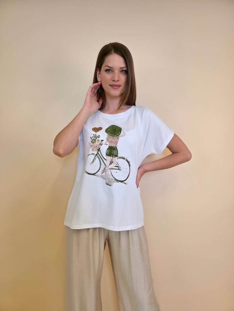 Majica 28 Noroo - cotton white - Girl with Bike military