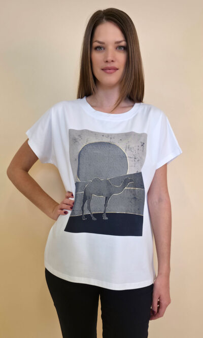 Majica 28 Noroo - cotton white - Camel blue