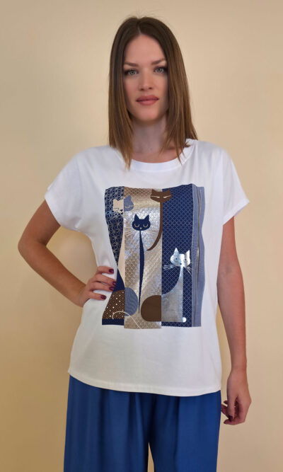 Majica 28 Noroo - cotton white - Cats navy
