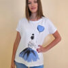 Majica 28 Noroo - cotton white -  Girl with Baloon sky blue