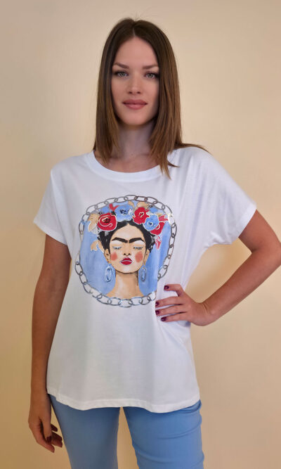 Majica 28 Noroo - cotton white - Frida Medallion sky blue