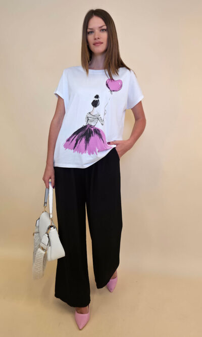 Majica 28 Noroo - cotton white -  Girl with Baloon fuxia