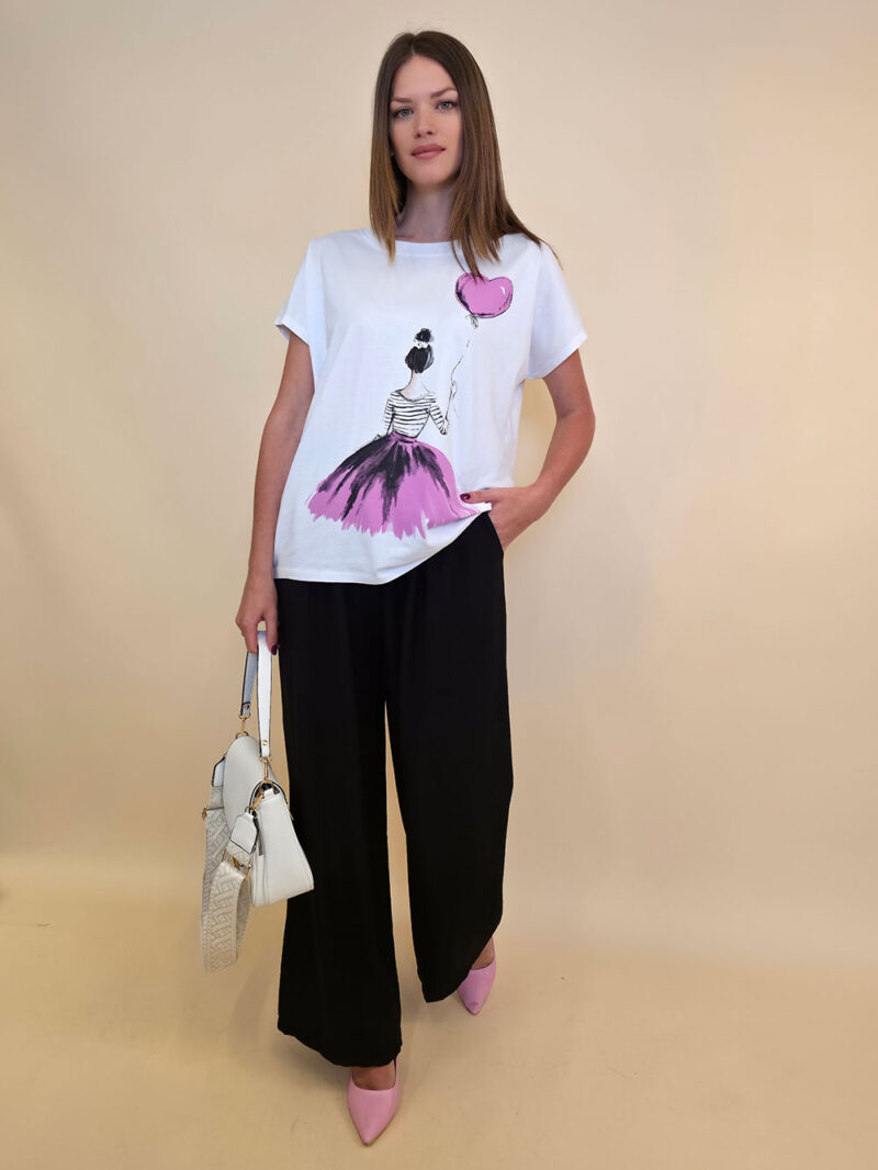 Majica 28 Noroo - cotton white -  Girl with Baloon fuxia