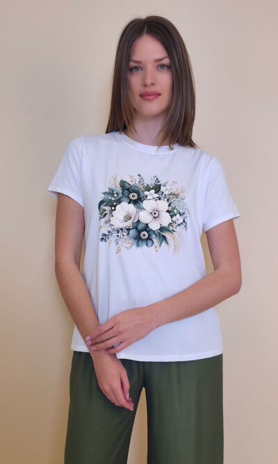 T-shirt 24 Bumble Bee - cotton UN - Green Flowers