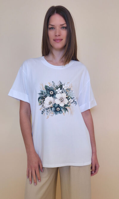 T-shirt 24 Bumble Bee - cotton UN - Green Flowers
