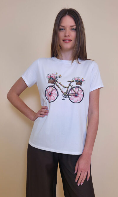 T-shirt 24 Bumble Bee - cotton UN - Pink Flowers Bike