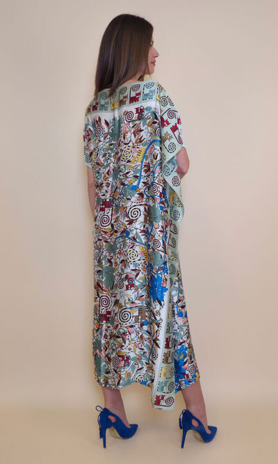Kaftan 40 El Dorado - silk/viscose Garden Kitty - oliva/beige