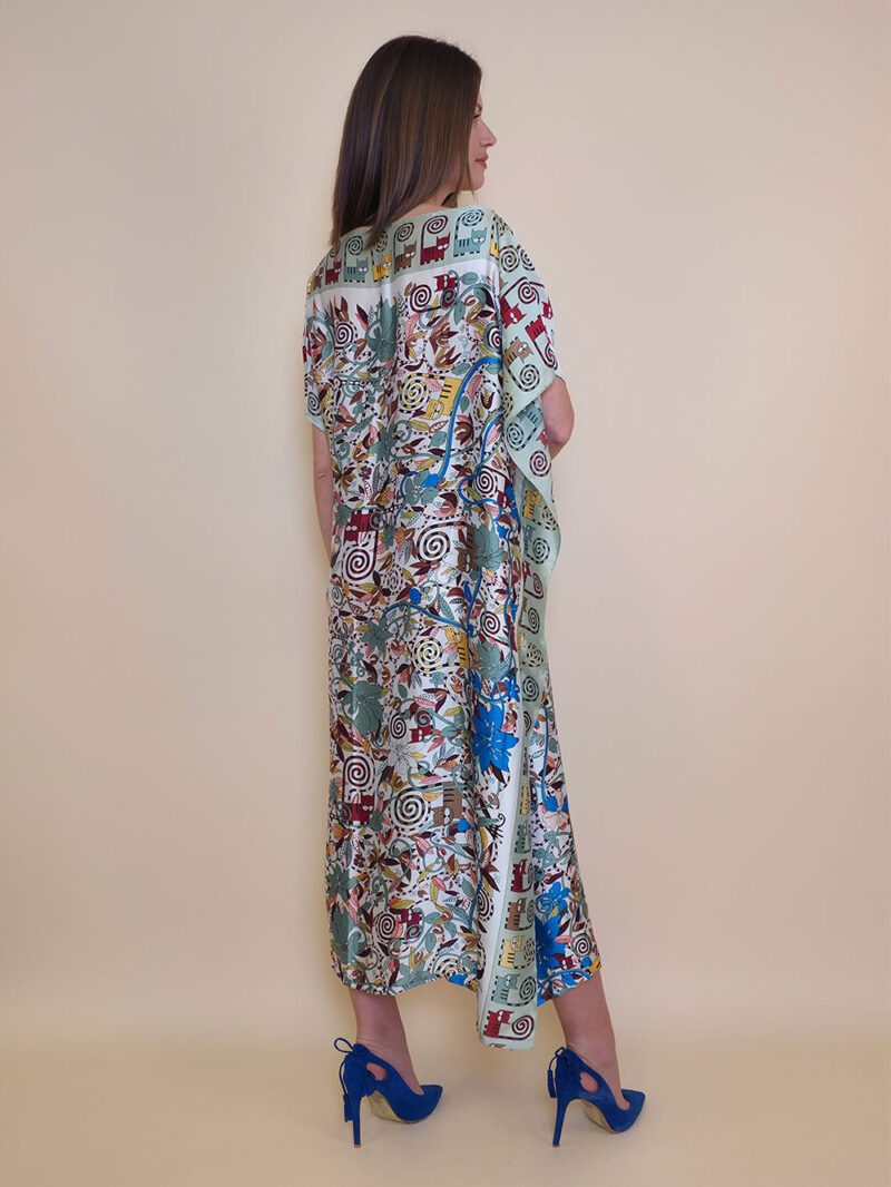 Kaftan 40 El Dorado - silk/viscose Garden Kitty - oliva/beige