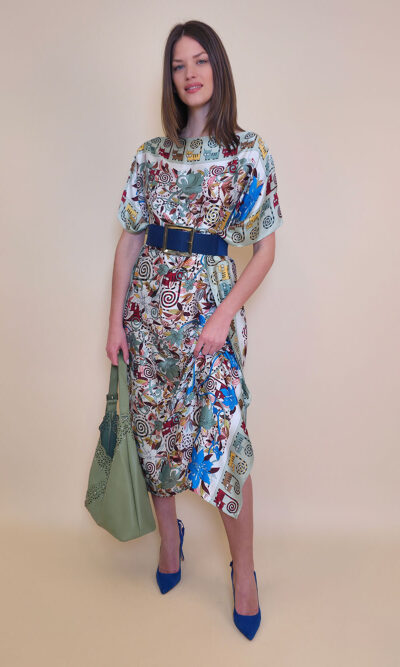 Kaftan 40 El Dorado - silk/viscose Garden Kitty - oliva/beige