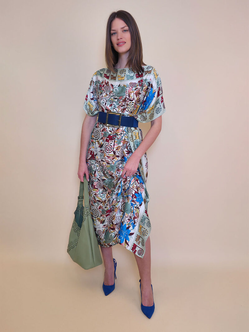 Kaftan 40 El Dorado - silk/viscose Garden Kitty - oliva/beige