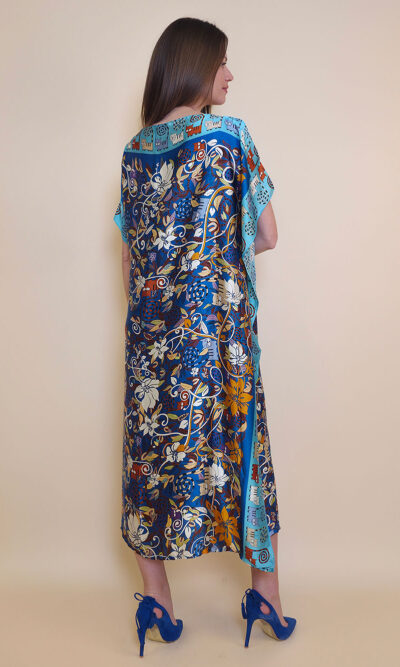 Kaftan 40 El Dorado - silk/viscose Garden Kitty -  aqua/royal