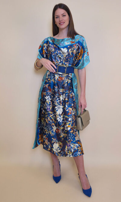 Kaftan 40 El Dorado - silk/viscose Garden Kitty -  aqua/royal