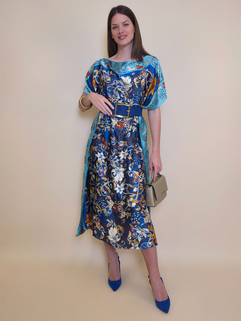 Kaftan 40 El Dorado - silk/viscose Garden Kitty -  aqua/royal