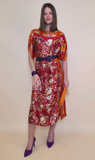 Kaftan 40 El Dorado - silk/viscose Garden Kitty - orange/red