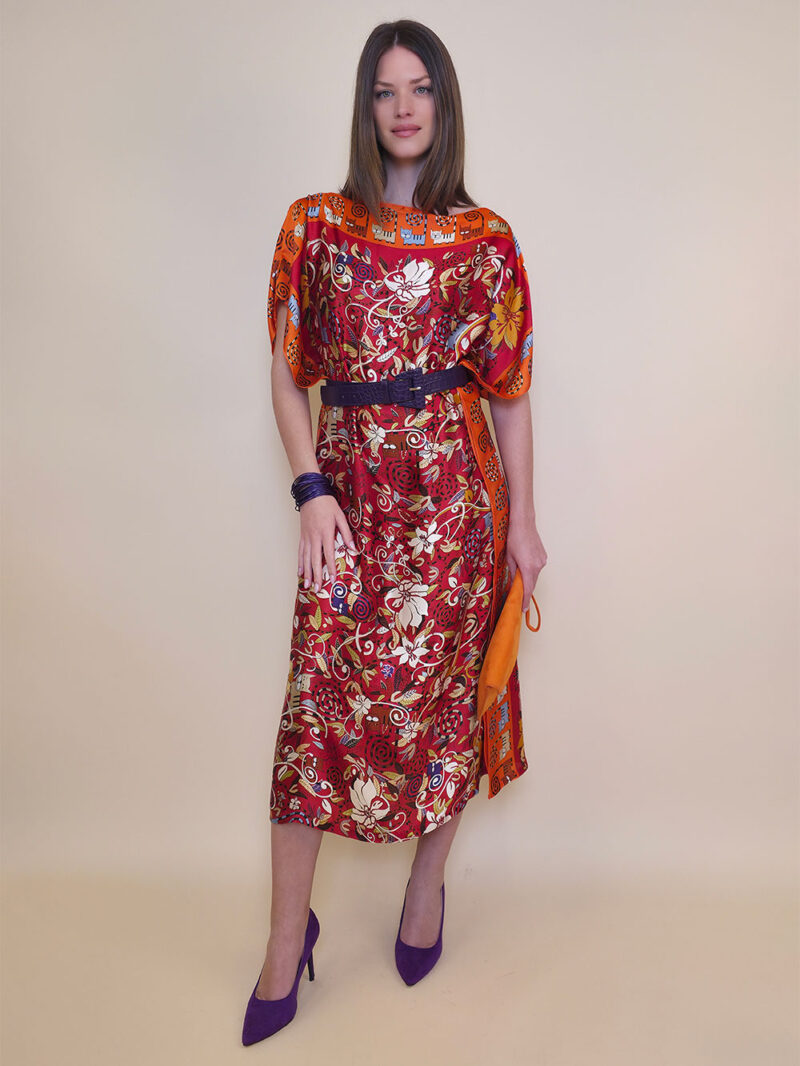 Kaftan 40 El Dorado - silk/viscose Garden Kitty - orange/red