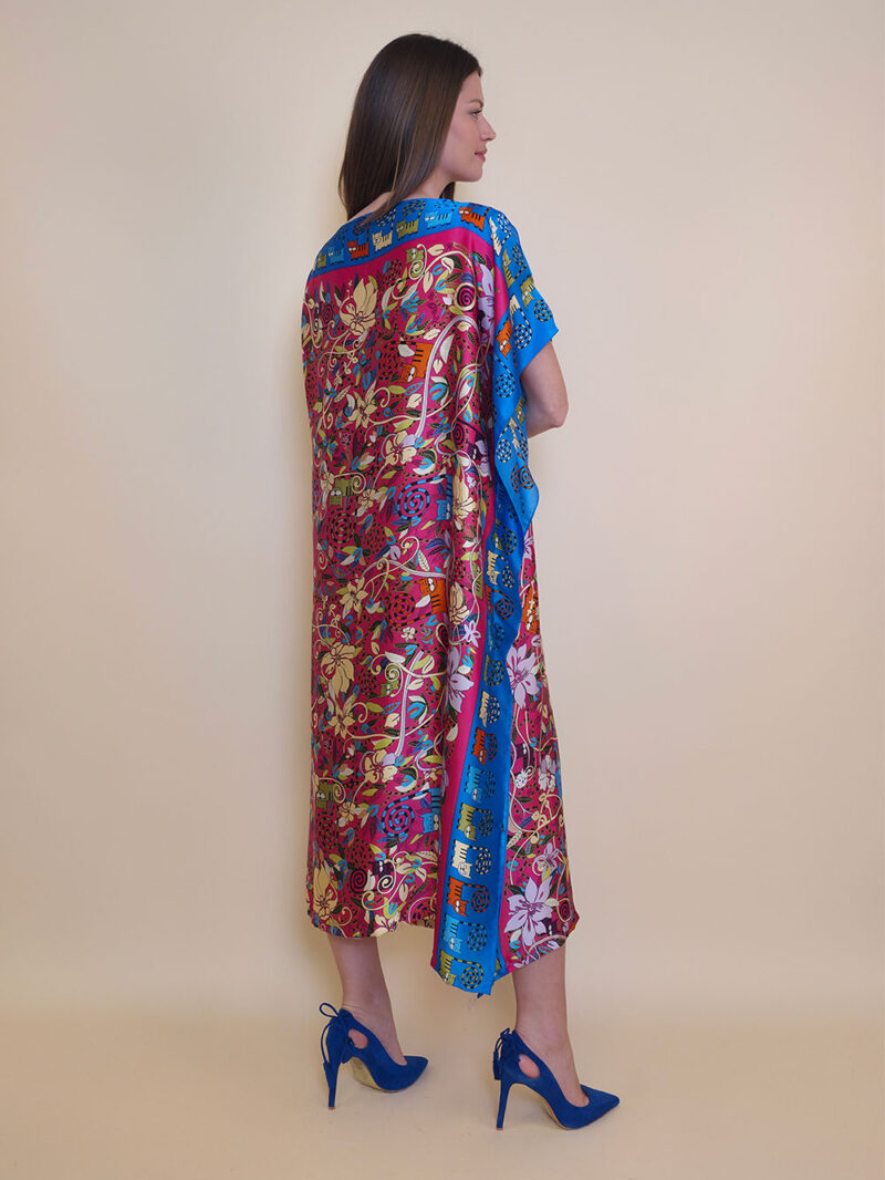 Kaftan 40 El Dorado - silk/viscose Garden Kitty - blue/fuxia