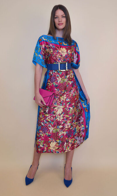 Kaftan 40 El Dorado - silk/viscose Garden Kitty - blue/fuxia
