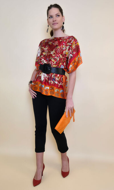 Tunika 32 Los Alamos - kaftan silk/viscose Garden Kitty - orange/red