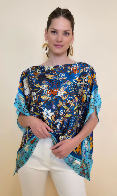 Tunika 32 Los Alamos - kaftan silk/viscose Garden Kitty - aqua/royal