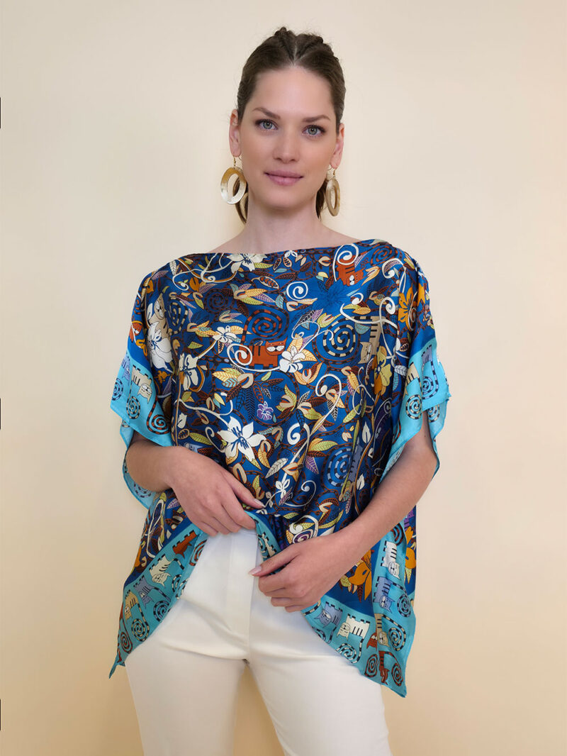 Tunika 32 Los Alamos - kaftan silk/viscose Garden Kitty - aqua/royal