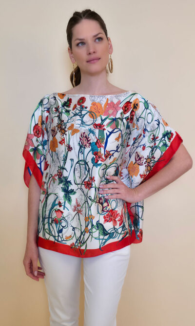 Tunika 32 Los Alamos - kaftan silk/viscose Multiflowers - red