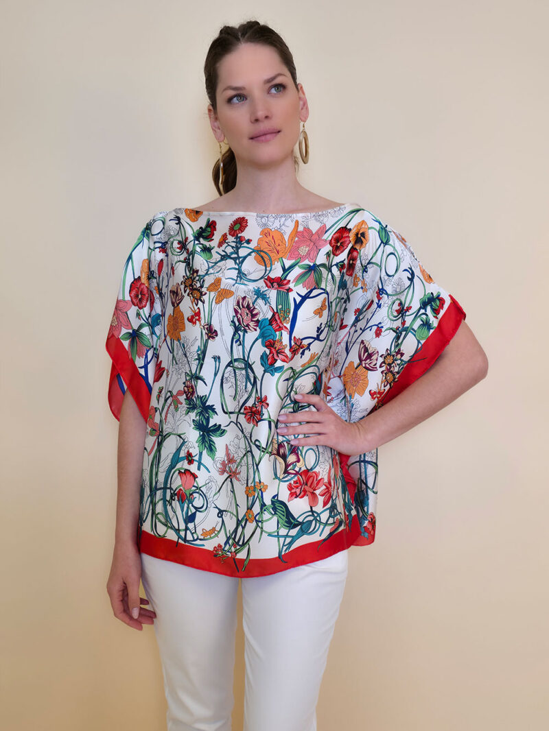 Tunika 32 Los Alamos - kaftan silk/viscose Multiflowers - red