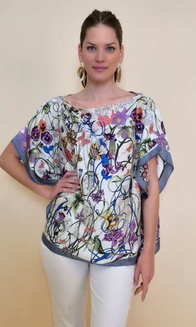 Tunika 32 Los Alamos - kaftan silk/viscose Multiflowers - grey