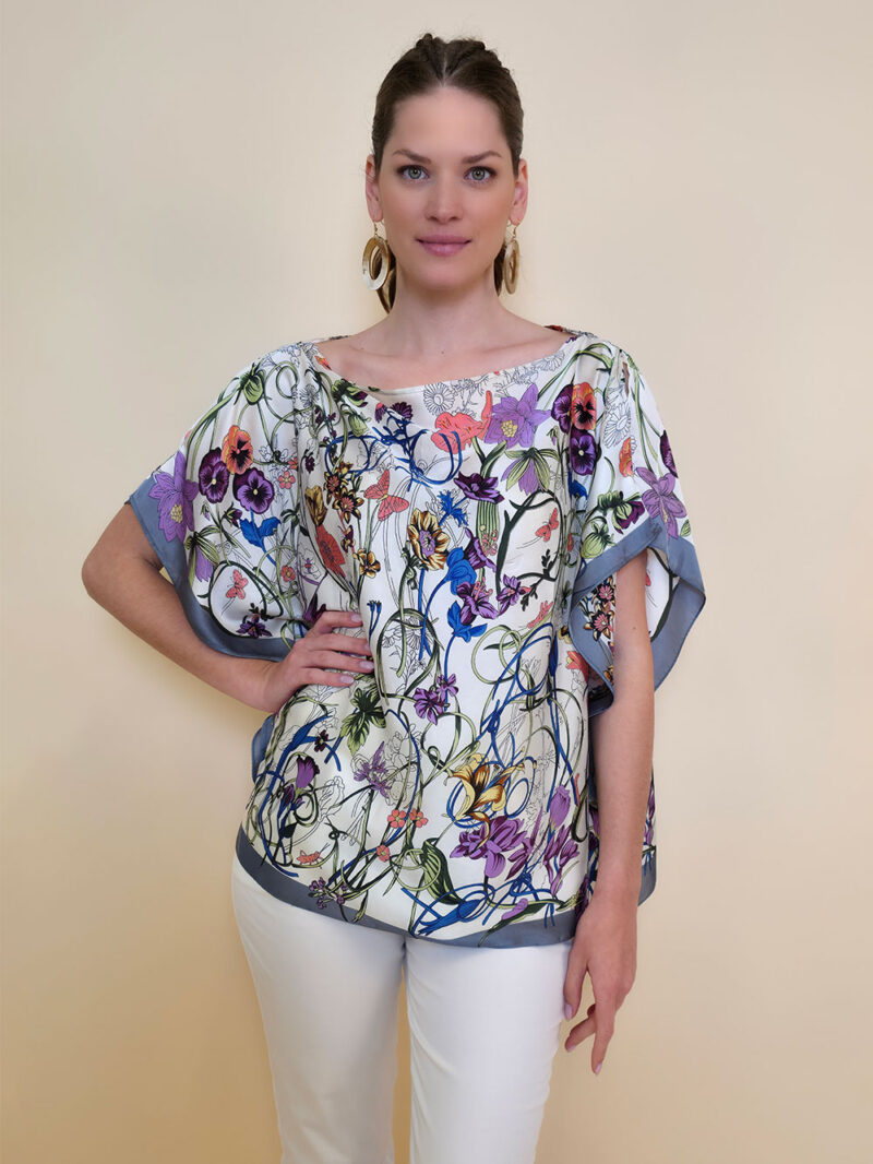 Tunika 32 Los Alamos - kaftan silk/viscose Multiflowers - grey