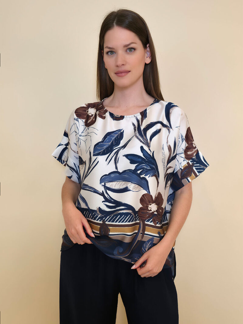 Tunika 32 Leslie - saten print - navy