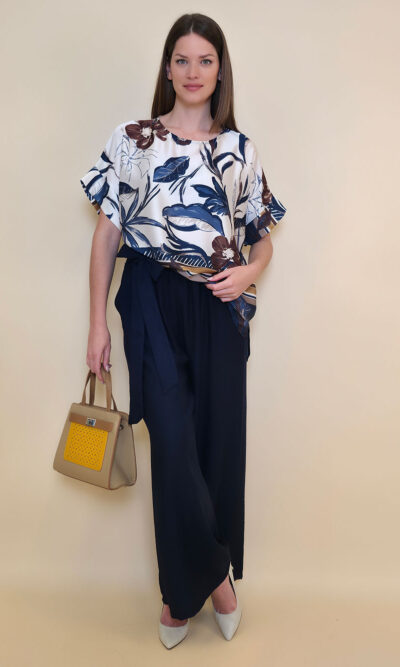 Tunika 32 Leslie - saten print - navy