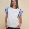 Majica 36 Abita - cotton white plavi volani