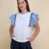 Majica 36 Norco - cotton white plavi dupli volani - navy
