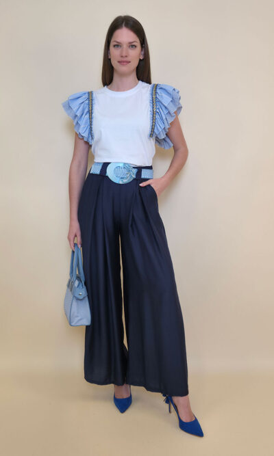 Majica 36 Norco - cotton white plavi dupli volani - navy