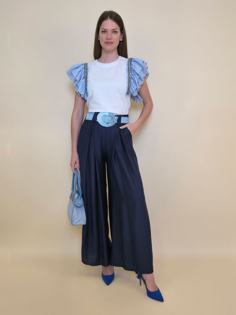 Majica 36 Norco - cotton white plavi dupli volani - navy