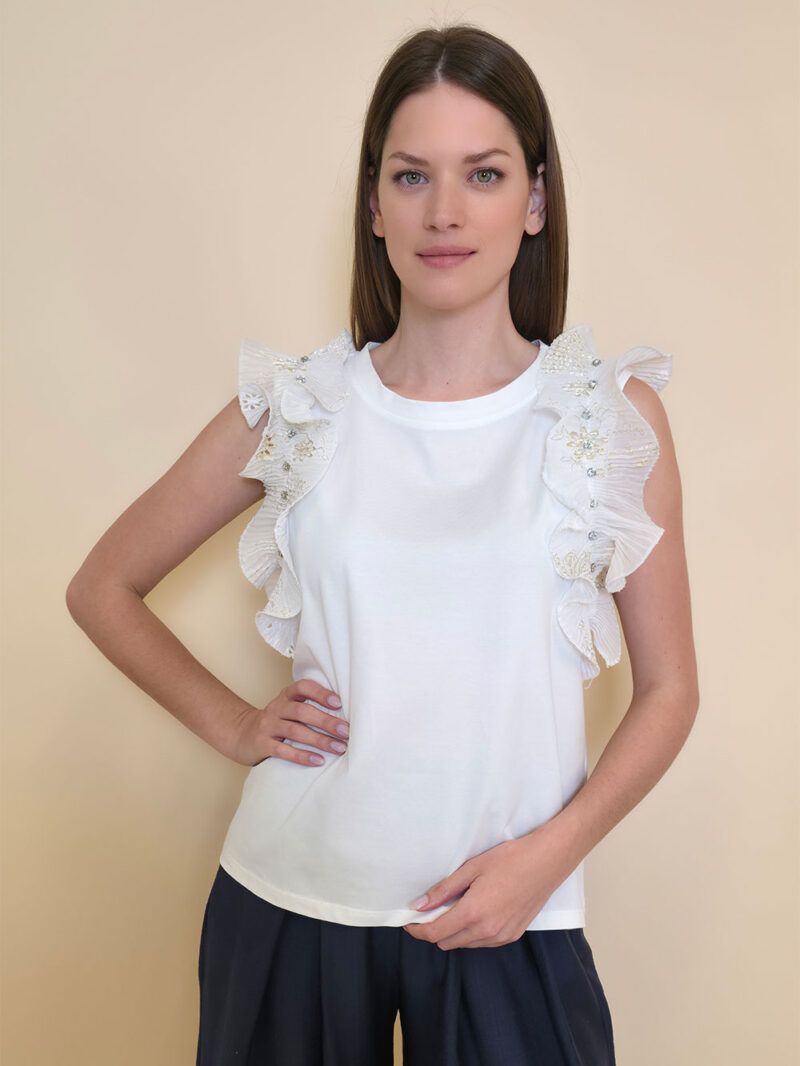 Majica 28 Duson - cotton white plisse volani - gold