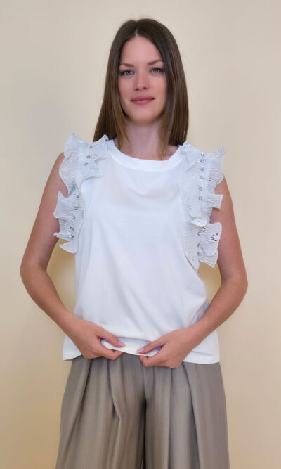 Majica 28 Duson - cotton white plisse volani - silver