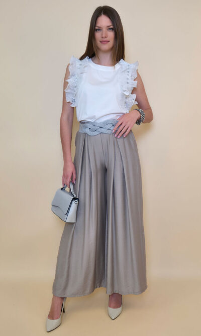 Majica 28 Duson - cotton white plisse volani - silver