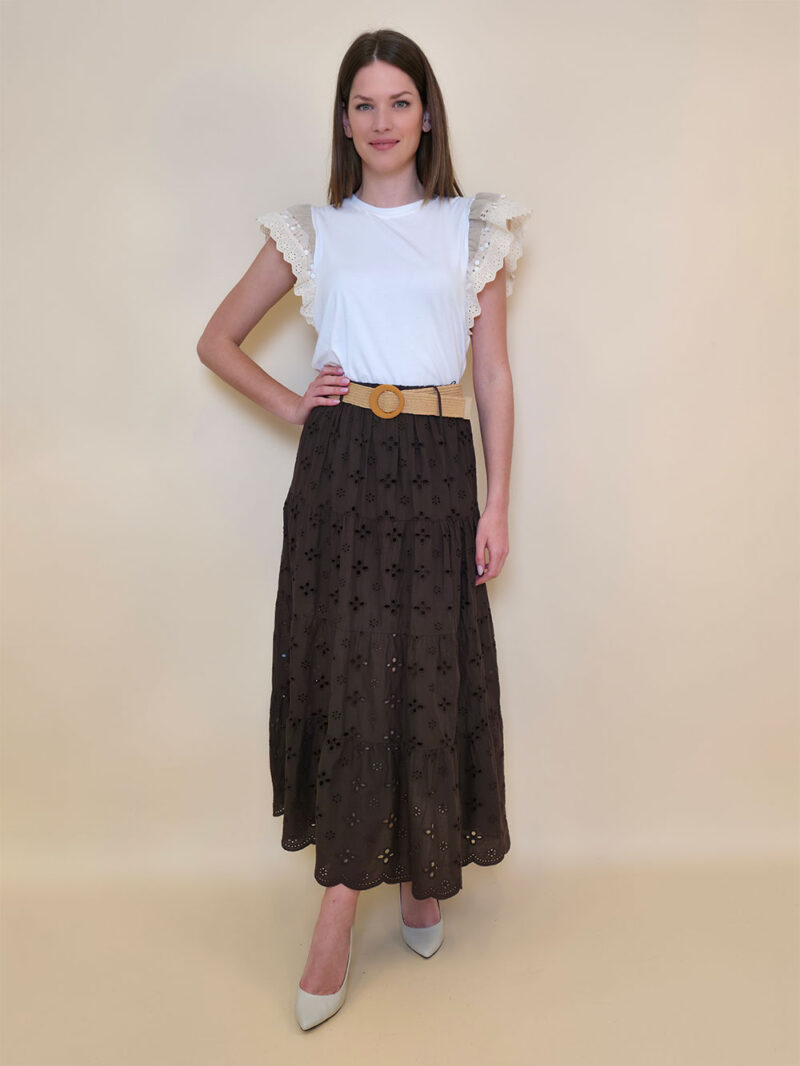 Suknja+remen 54 Smyrna - cotton lace richelieu - brown