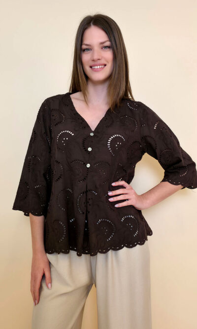 Tunika 42 Camilla - cotton lace richelieu - brown