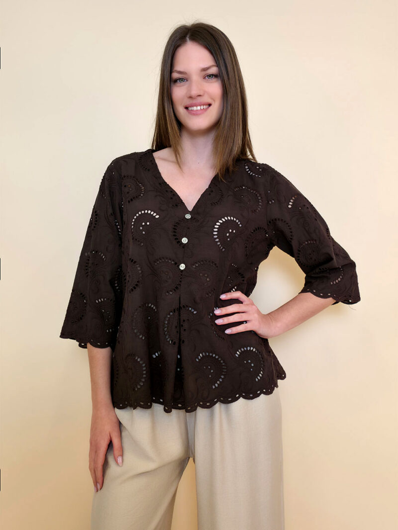 Tunika 42 Camilla - cotton lace richelieu - brown