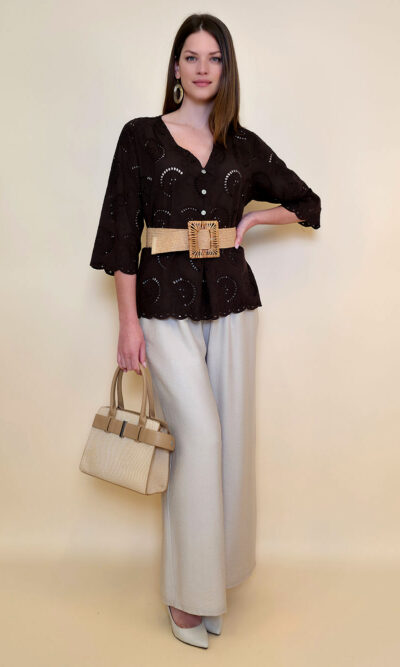 Tunika 42 Camilla - cotton lace richelieu - brown