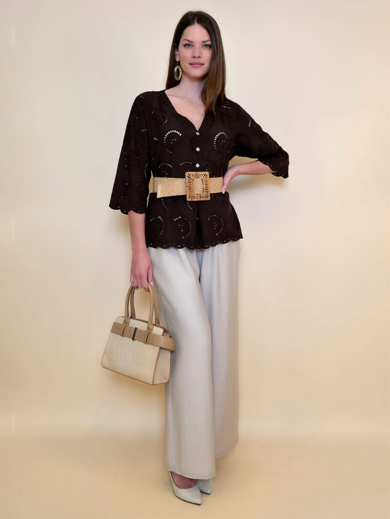 Tunika 42 Camilla - cotton lace richelieu - brown