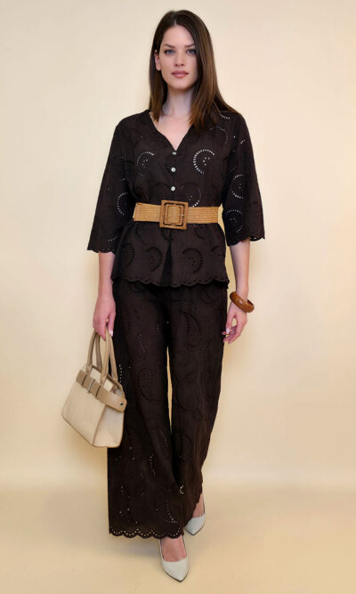 Hlače 48 Milton - cotton lace richelieu - brown