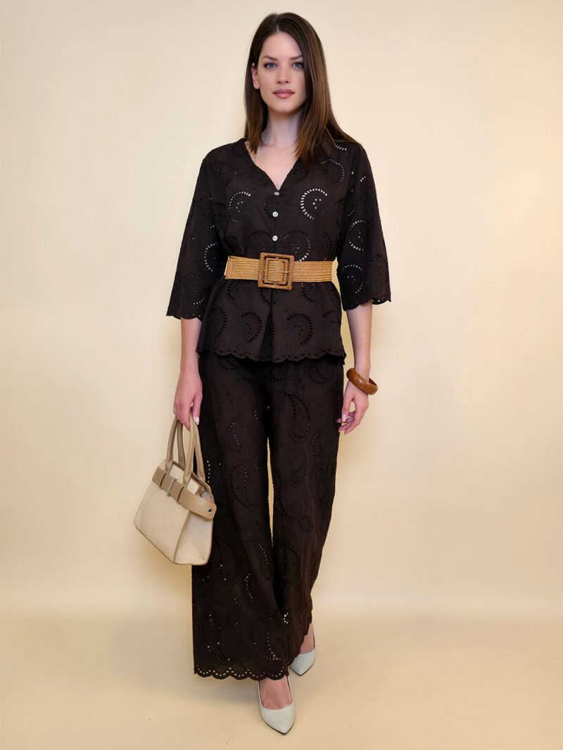 Hlače 48 Milton - cotton lace richelieu - brown