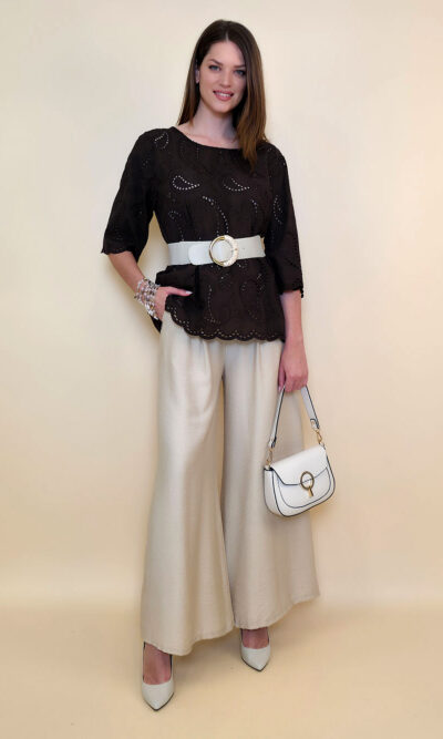 Tunika 40 Avera - cotton lace richelieu - brown