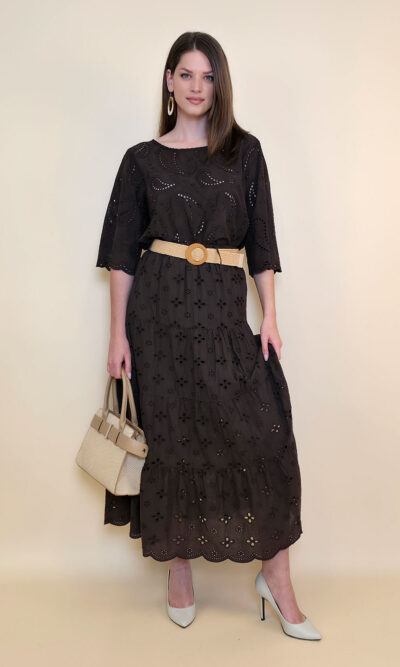 Suknja+remen 54 Smyrna - cotton lace richelieu - brown