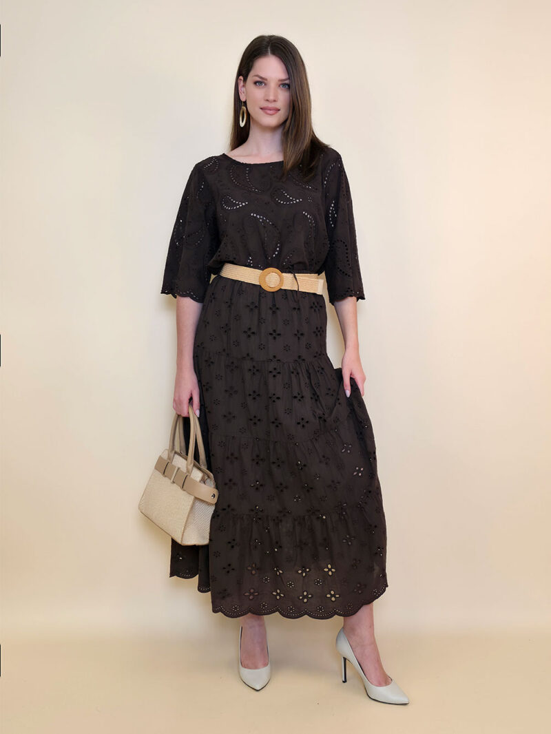 Suknja+remen 54 Smyrna - cotton lace richelieu - brown