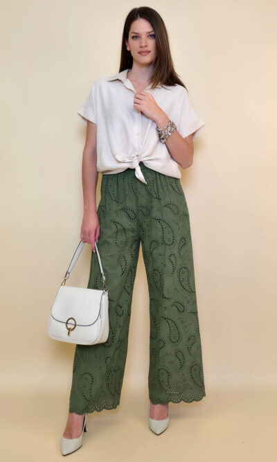 Hlače 48 Milton - cotton lace richelieu - military